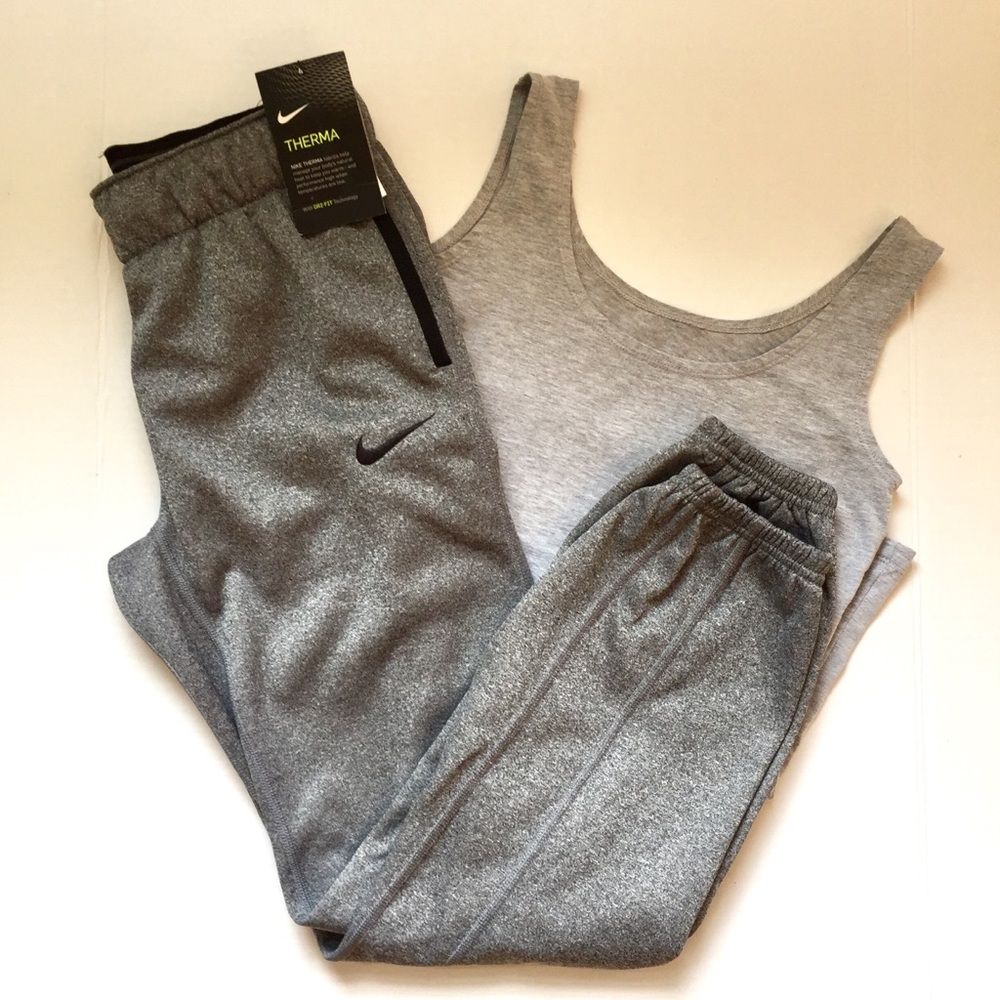 NIKE THERMA SWEAT PANTS LOOSE GRAY BLACK GIRLS